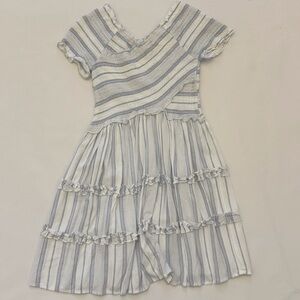White and navy stripe short dress.